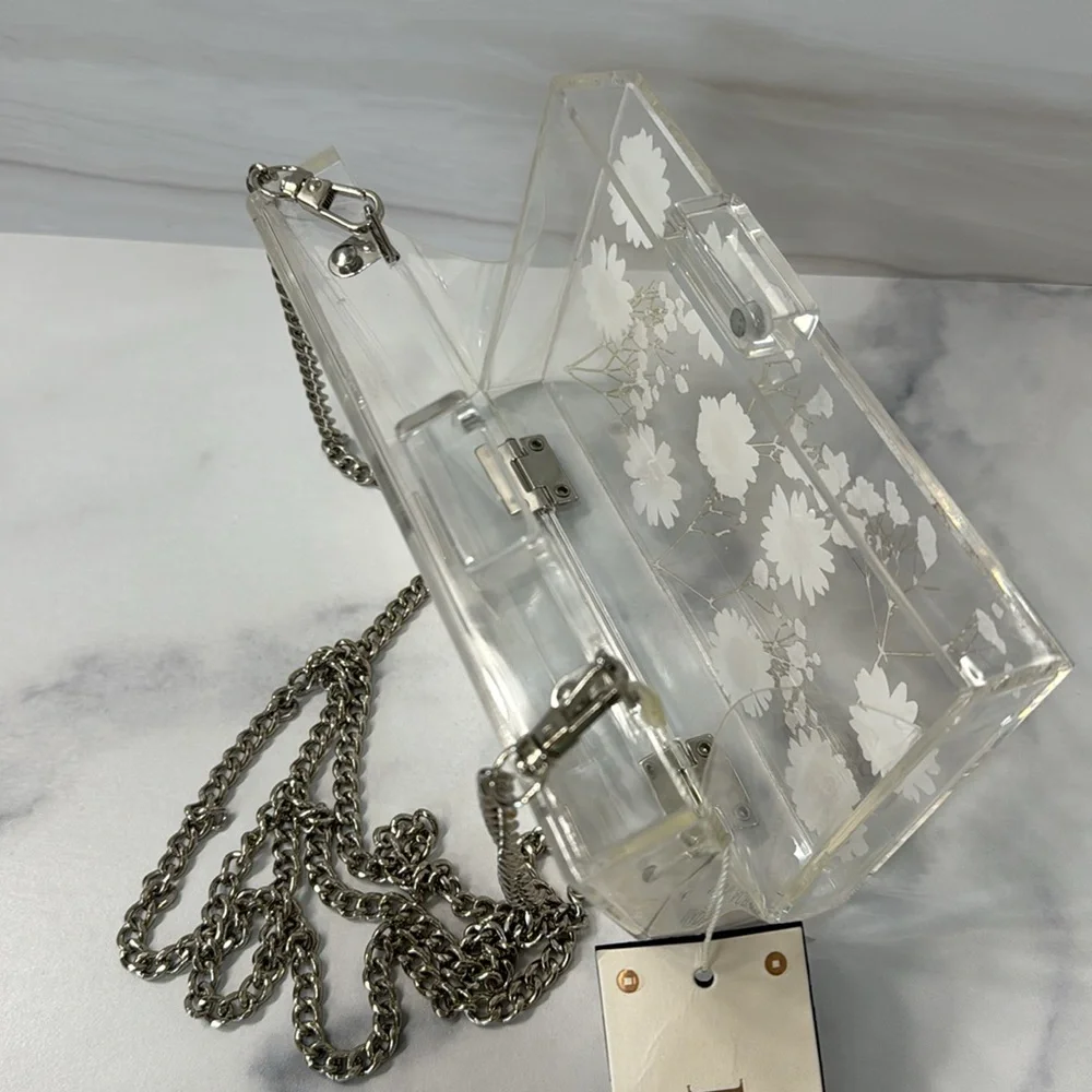 Daisies acrylic transparent lucite box clutch with silver chain strap๐ผ - Picture 6 of 15